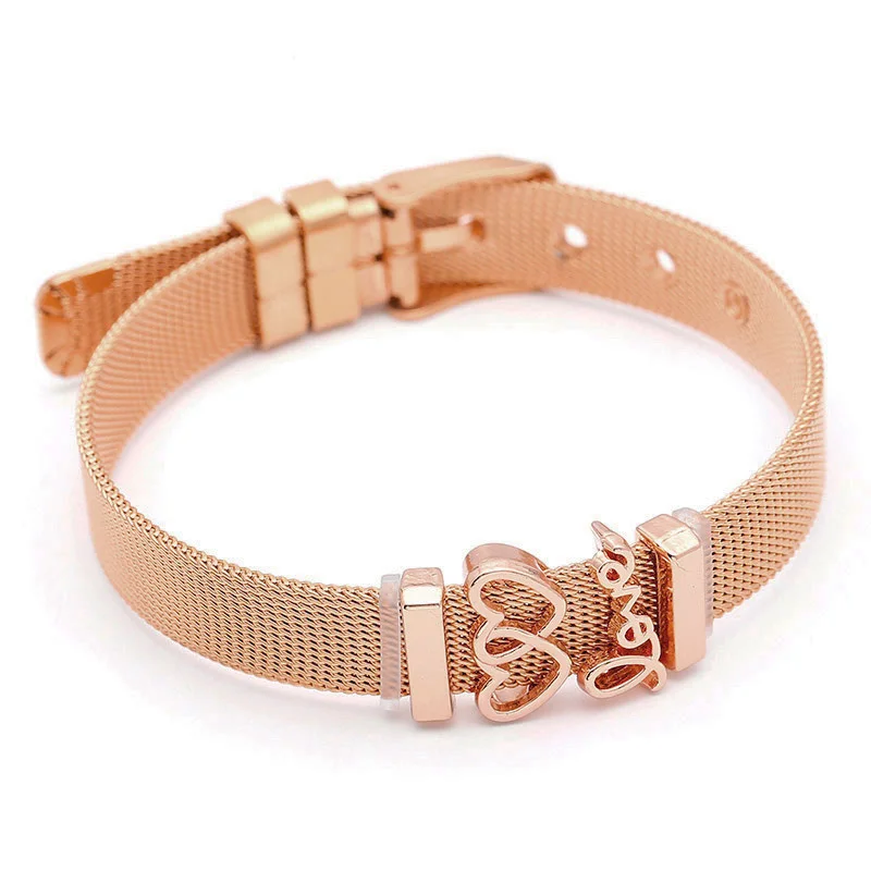 DINGLLY модный браслет из нержавеющей стали с сеткой, цепочка для часов для женщин, мужчин, пар, девушек, пара шармов, брендовый браслет, брелок - Окраска металла: BR1371