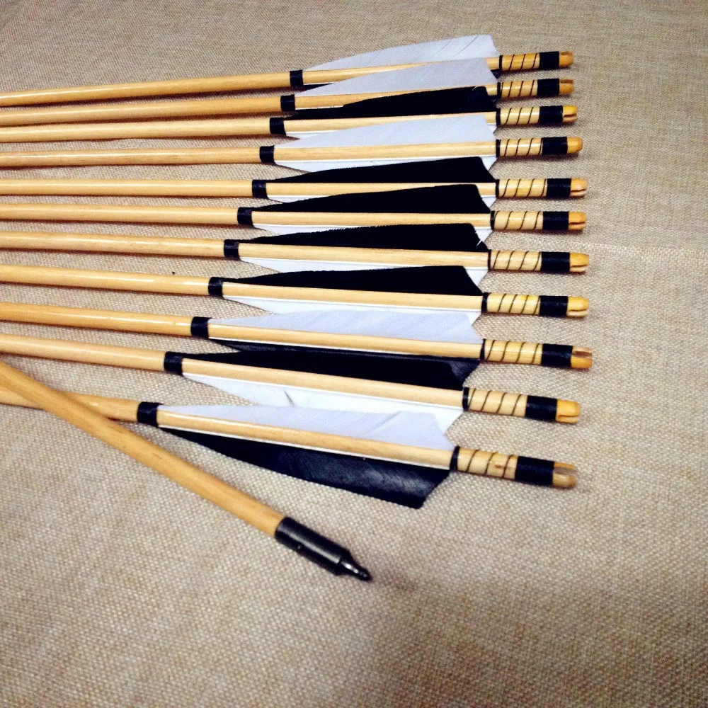 12PK trnditional wooden arrows for archery bow hunting target field