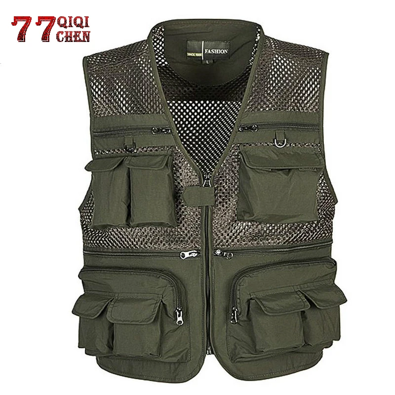 

QIQICHEN Plus Size 4XL Summer Outdoors Travels esporte Vest Men Breathable grid Photographer Vest Multi Pockets Waistcoat Jacket