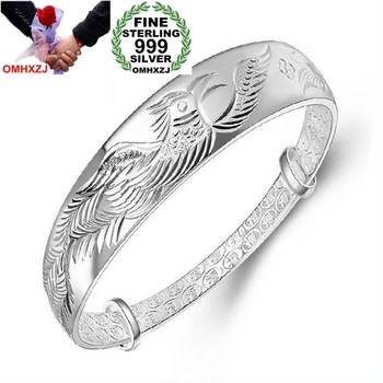 

OMHXZJ Wholesale Ethnic Fashion Elegant Woman Child Gift Phoenix Push Pull 999 Sterling Silver Bracelet Bangle Adjustable SZ72