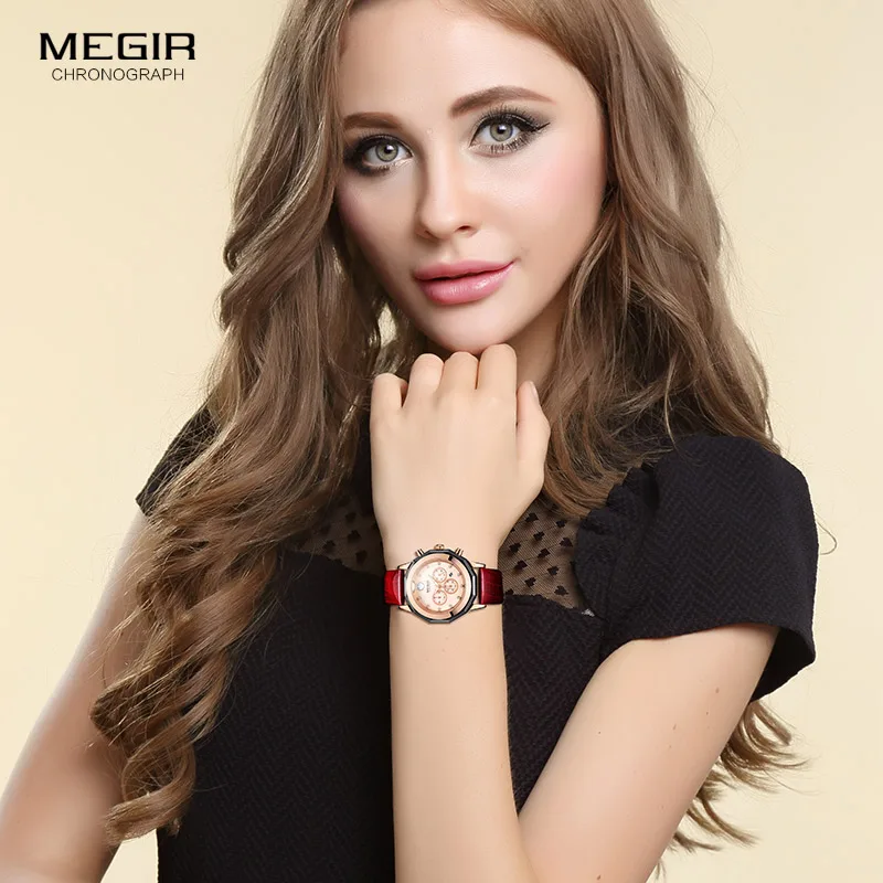 MEGIR девушка серии кварцевые часы для женщин Мода 24 часа водонепроницаемый хронограф наручные часы для женщин леди 2042LREPU