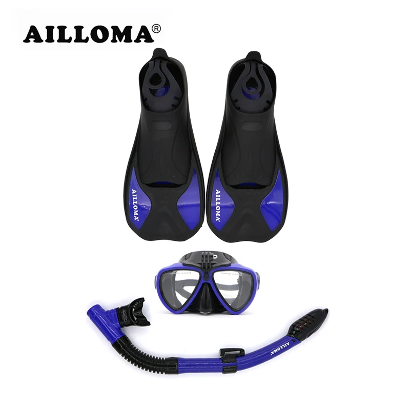 

AILLOMA Anti-Fog Underwater Camera Scuba Diving Mask Snorkel Set Anti-skid Swimming Fins Flipper Full Dry Sports Breathing Tube
