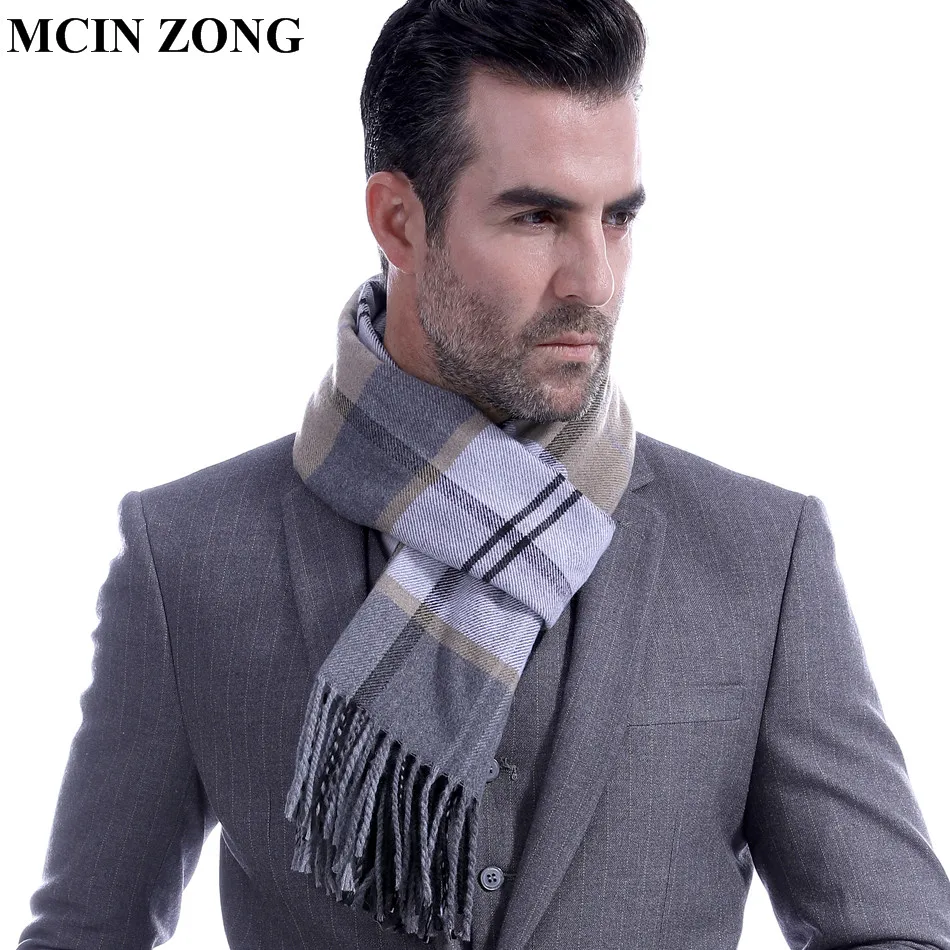 180 30 cm Checkered Winter Autumn Mens Scarf 6/% Wool Knitted Scarf Super Soft Business Casual