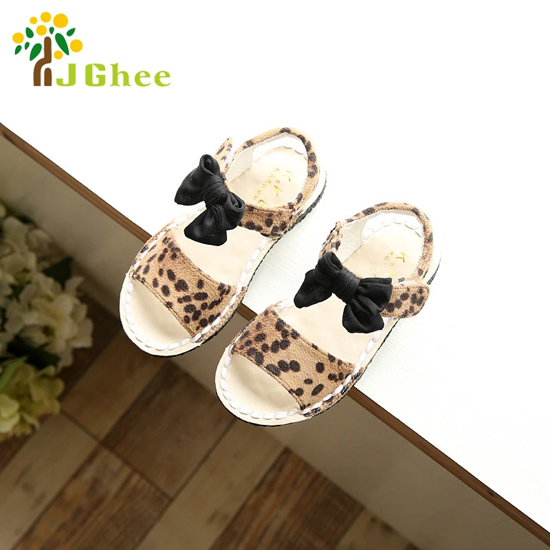 

J Ghee 2019 Fashion Girls Sandals Kids Summer Shoes Leopard Dots With Bow-knot Cloth Bow-tie Children's Flat Sandals Girls Shoes
