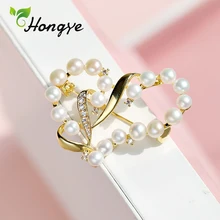 Помахать полым сердцем натуральный жемчуг брошь для женщин 24 к настоящее золото красивая и роскошная брошь булавки платья пальто ювелирный подарок