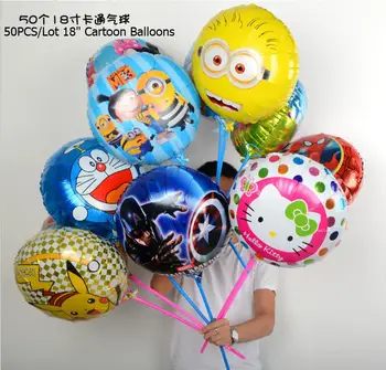 

18inch 50pcs/Lot Lovely Cartoon Foil Balloon with stick for Kids Birthday Wedding Party decor Gift Kindergarten Kids Toys Gifts