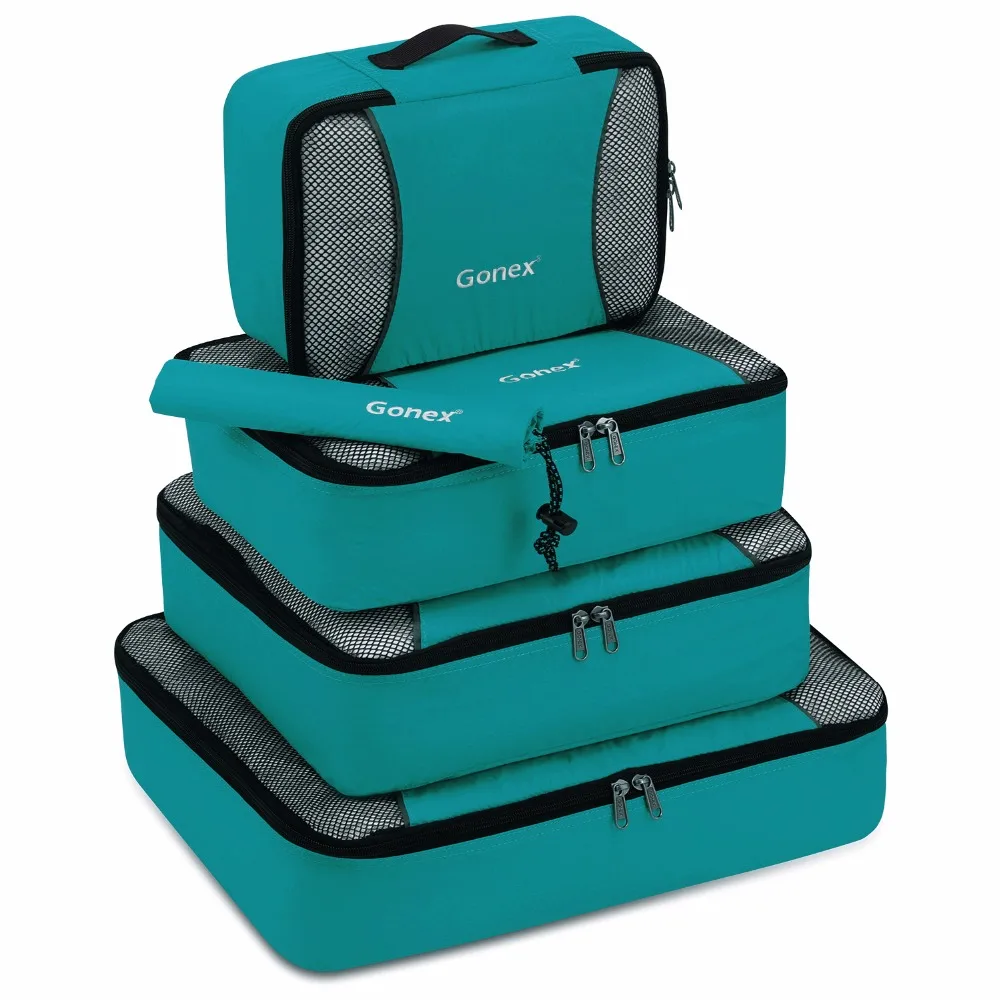 Gonex 5pcs/Set Hanging Ziplock Travel Storage Bag Cubes Portable Rip Stop Nylon Wardrobe Clothes