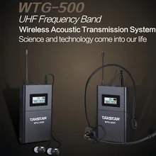 Продукт WTG-500 UHF Беспроводной акустической передачи Системы голосовое устройство наушники передатчик+ приемник+ MIC+ наушники