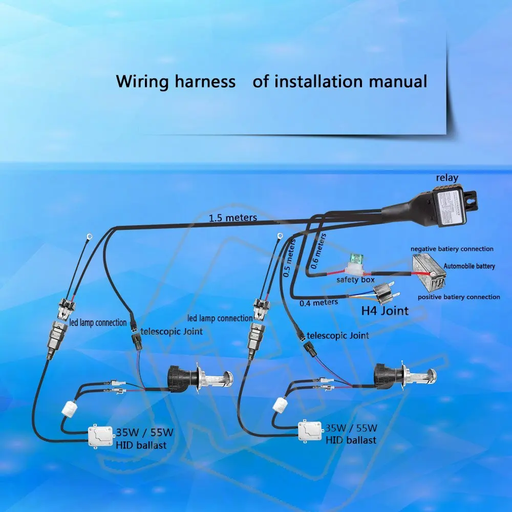 50 шт. 12 в 35 Вт 55 Вт HID Bi xenon H4 проводной жгут контроллер для автомобильных фар модифицированное подключение hid Биксенон объектив проектора авто