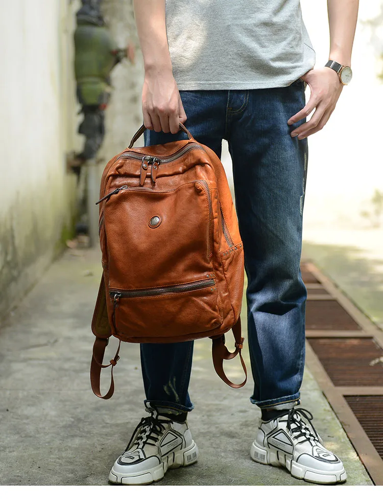 Genuine Leather Backpack Men Luxury Brand Vintage Men's Male Travel Backpacks Shoulder Laptop Bag School Bags Rucksack For Man