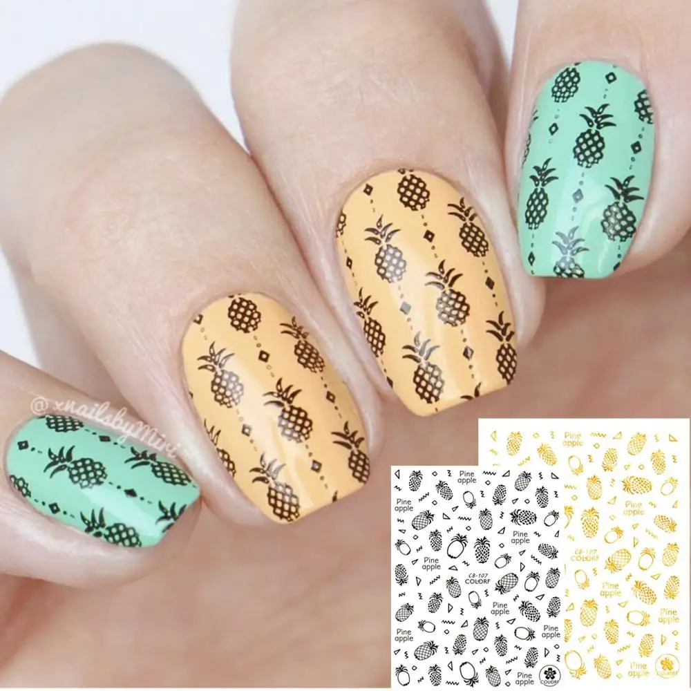 

CB series CB-107 pineapple Black White Gold Silver letters 3d nail art stickers decal template diy nail tool decorations