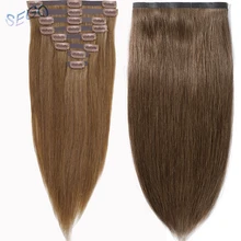 SEGO 16-22″ 90-110G Clip in Human Hair Extensions Seamless PU Tape and Clip in Non-Remy Brazilian Hair 8Pcs/set Pure Color