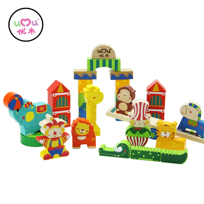 Animal Circus Blocks Wooden Toys For Children Baby Intelligence Building Wooden Children's Educational Toys UQ1468H 13 holes wooden toys intelligence box for shape sorter cognitive and matching building sorority eductional toys for children