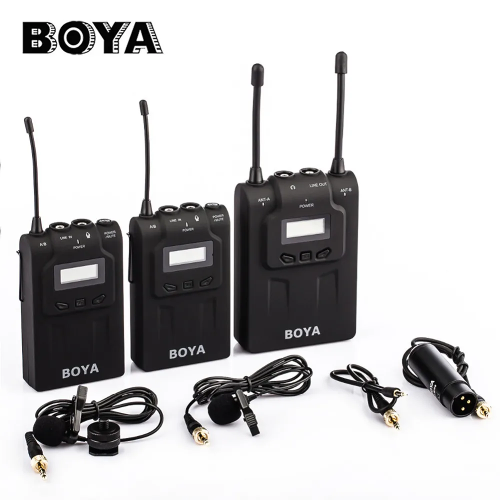 

BOYA BY-WM8 UHF Professional Wireless Lavalier Microphone Lapel Microphon Launchpad 2 Transmitters 1 Receiver for Interview