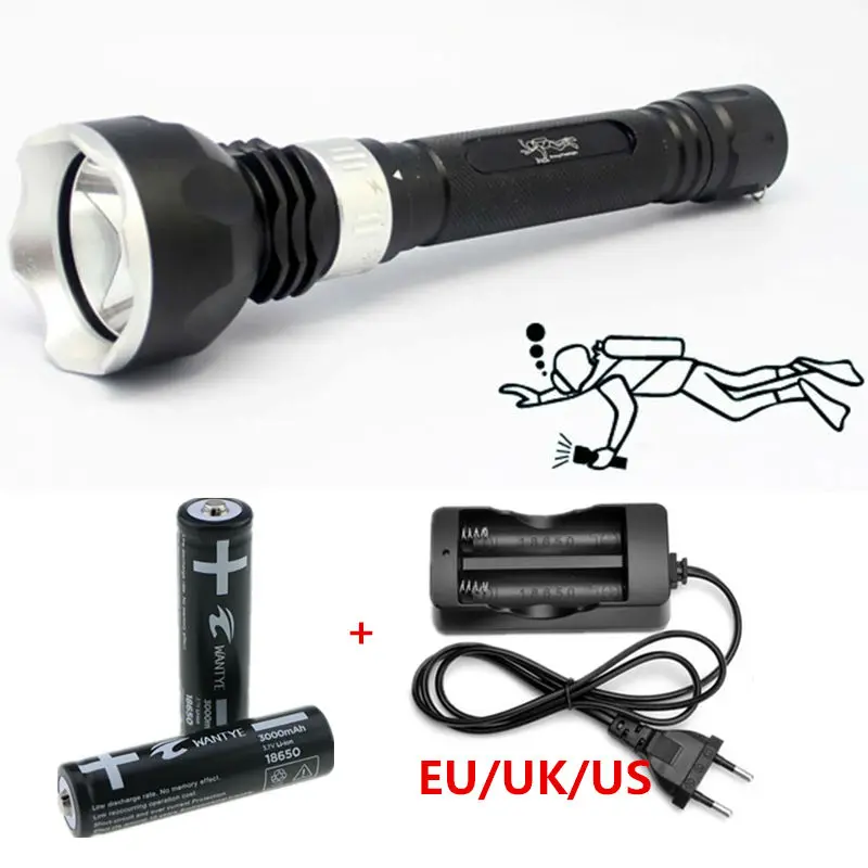 

Waterproof 3800Lm XM-L T6 LED Diving Flashlight Torch Underwater 5 Modes LED Defence Lamp Dive Lights+18650 battery/charger