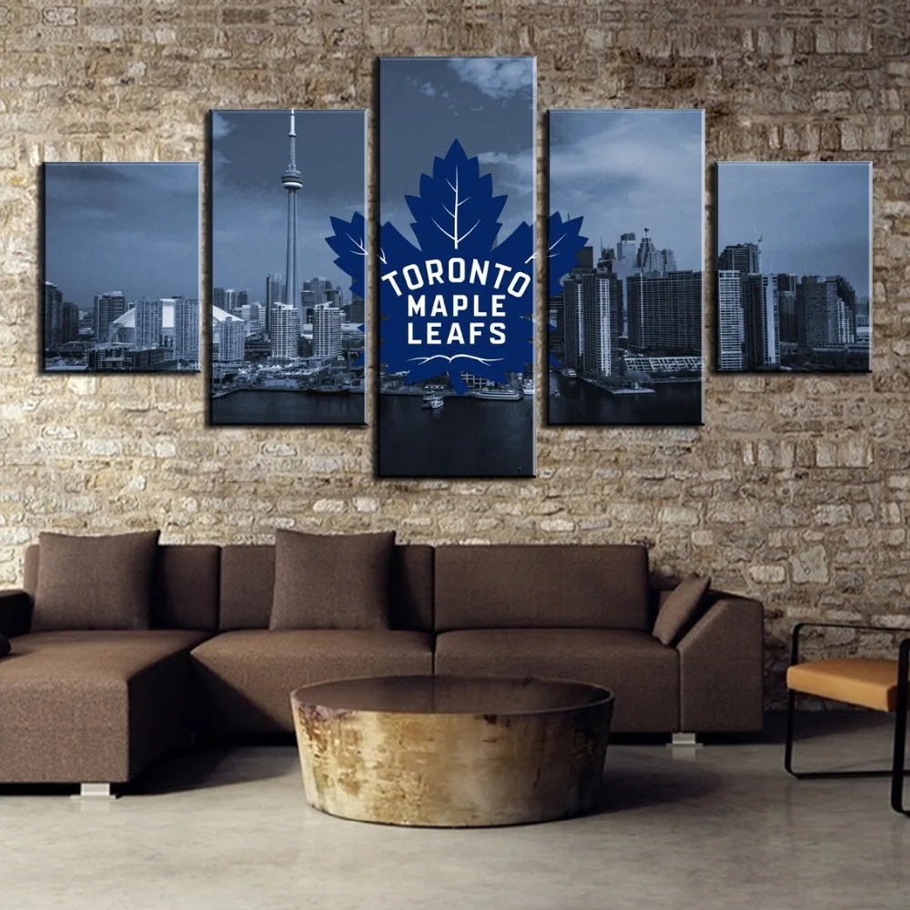 

Canvas Wall Art Prints Poster Home Decor 5 Pcs Ice Hockey Leaves City Logo Painting Minimalism Modern Bedroom Modular Pictures
