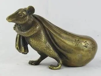 

ORIENTAL HANDWORK CARVING Lucky mouse bronze Statues