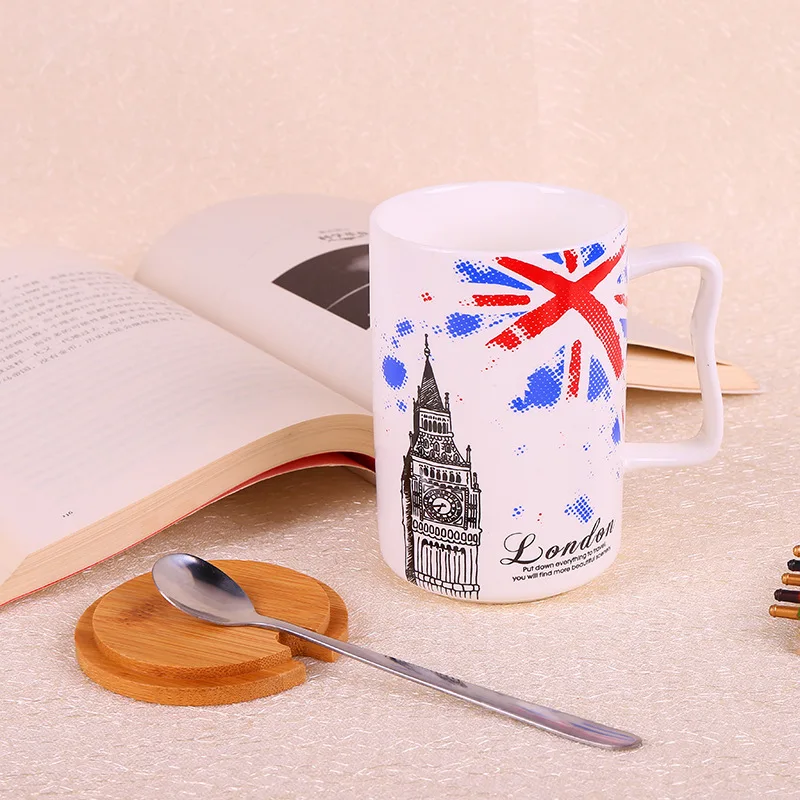 Лондон Англия символ колесо обозрения керамическая чашка воды кофе кружка для молока на завтрак с крышкой и ложкой бамбуковая крышка Caneca Taza кафе - Цвет: Big Ben