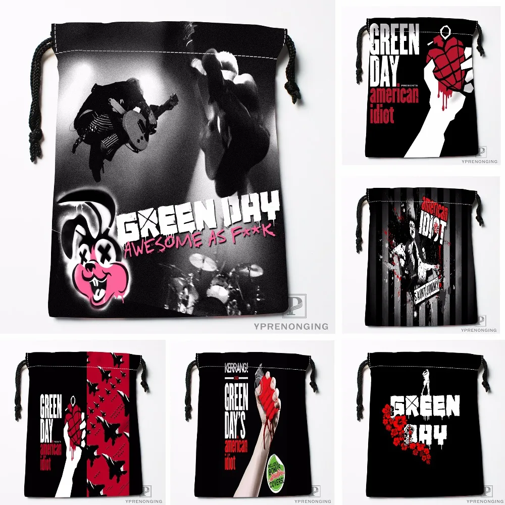 Пользовательские Green Day мешки Drawstring печати для хранения мода путешествия мини-сумка Плавание Пеший Туризм игрушки мешок Размеры 18x22 см