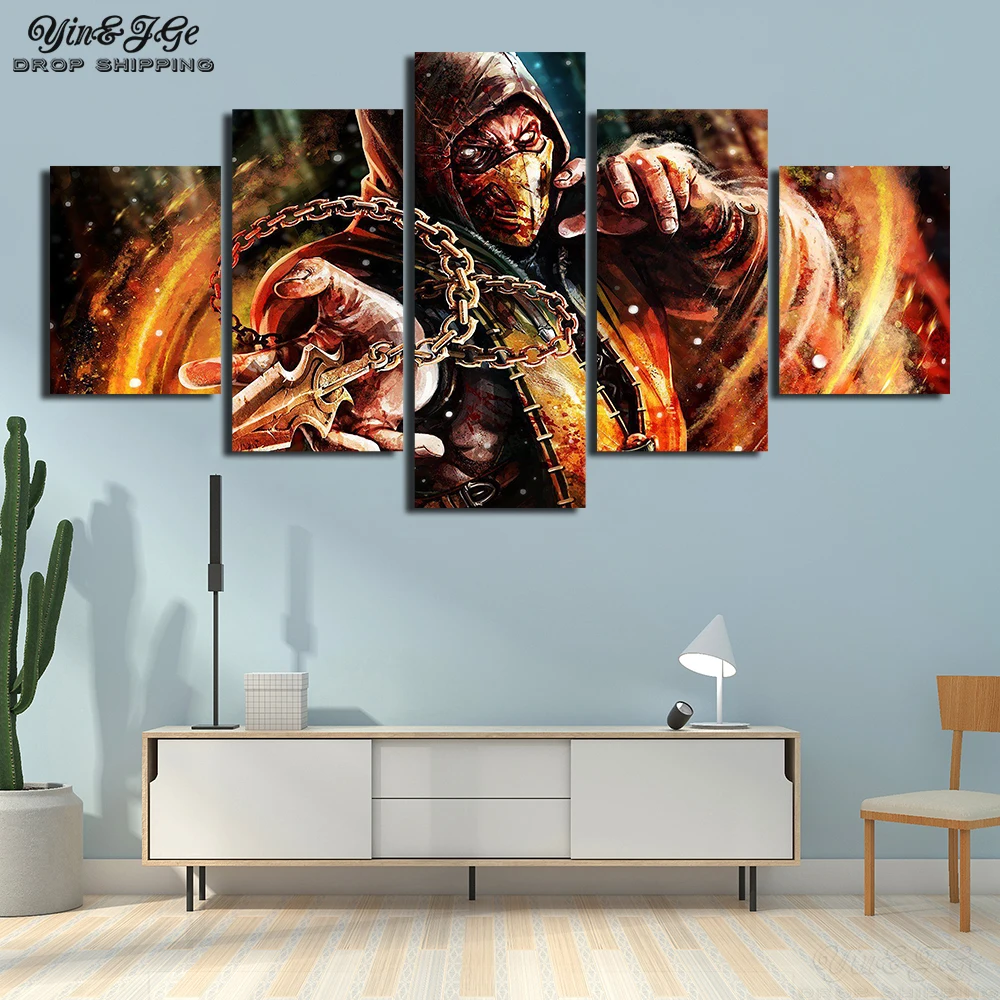Художественная настенная Модульная картина Hd картина 5 шт. Mortal kombat с принтом из игры домашний плакат холст прикроватный фон Декор