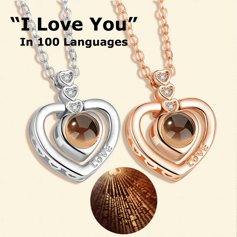 

New Heart 100 Languages I Love You Pendant Necklace For Women Girls Wedding Necklace Choker Gift for Lovers Fasion Jewellery