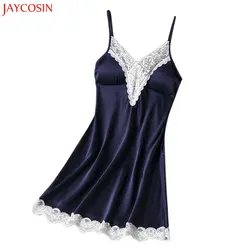 JAYCOSIN пижамы Satin атласная пижама женская ночная рубашка сексуальное проводное свободное белье с нагрудники на подкладке z1206