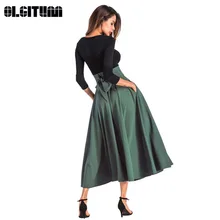 Olgitum для женщин разрез длиной макси юбка винтаж Дамская Мода клеш в складку карманов кружево лук плюс размеры 4XL SK372
