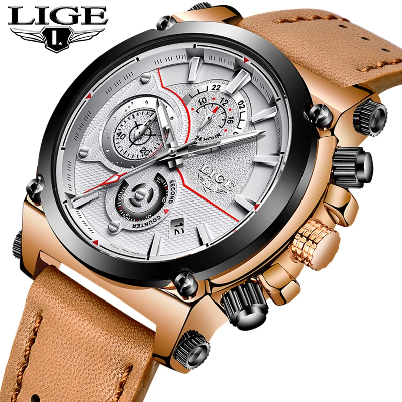Beste Relogio Masculino LUIK Heren Horloges Topmerk Luxe Chronograaf Quartz Horloge Mannen Mode Sport Horloge Lederen Waterdichte Klok