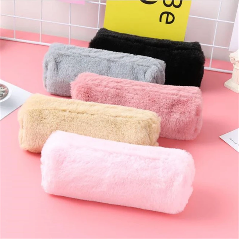 Solid Color Plush Pencil Case School Pencil Cases Bag Stationery Pencilcase Kawaii Pencil Case For Girls School Supplies Tools