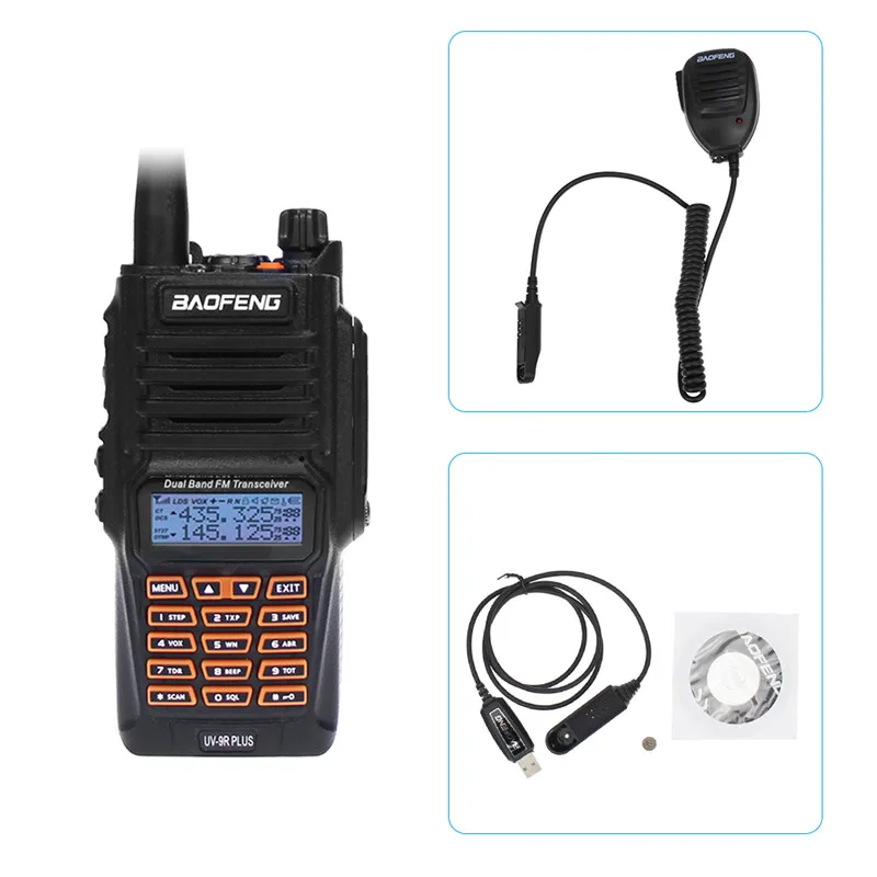 Новейший Baofeng UV-9R Plus Walkie Talkie Водонепроницаемый 8 Вт UHF VHF Двухдиапазонный 136-174/400-520 МГц Ham CB радио FM трансивер сканер - Цвет: add mic program