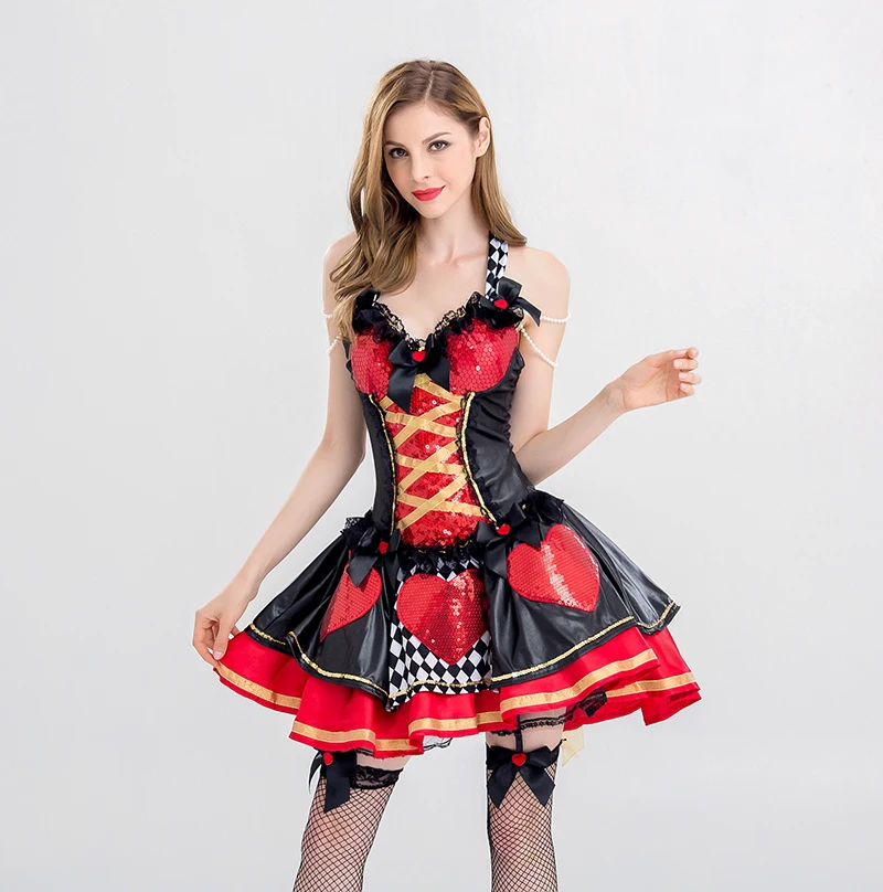 Tafiy пикантные Для женщин костюмы на Хэллоуин покер красный Queen сердец костюм карнавал партии Queen Платье для косплея для взрослых