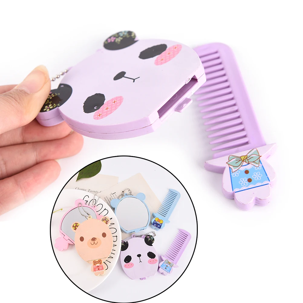 Mini Pocket Mirror + comb Cartoon Animal Big Face Small Makeup Mirror with Comb