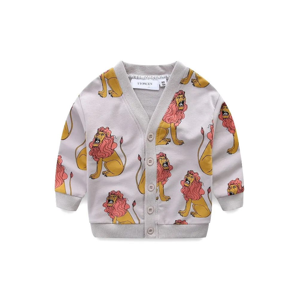 Baratos Moda europea primavera niños niñas cárdigan de algodón niños León tortuga patrón abrigo ropa niños chaqueta prendas de vestir exteriores tops