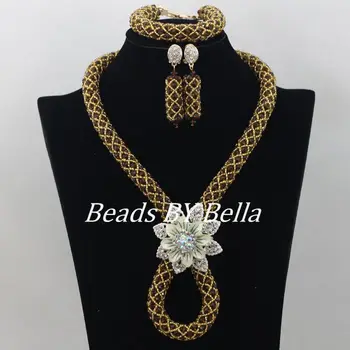 

Charming Single Row Brown Gold Nigerian Party Beads African Jewelry Set Crystal Beads Necklace Jewelry Sets Free Shipping ABF170