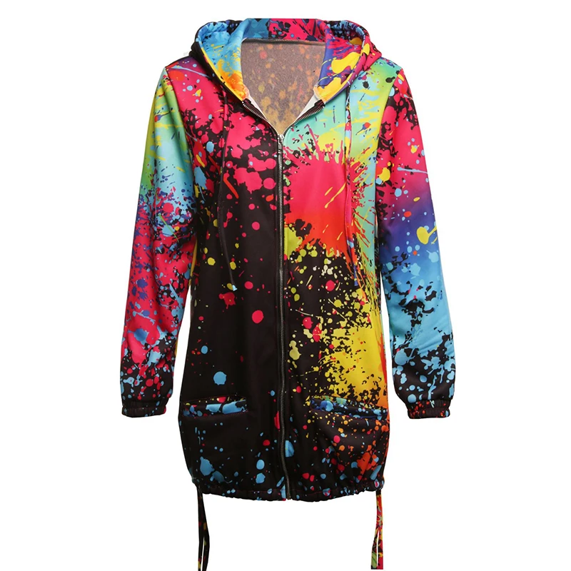 Women Autumn Winter Plus Size Printed Jacket Female Hooded Cashmere Cardigan Sweater Hoodies Coat Ladies Zipper Fashion Tops