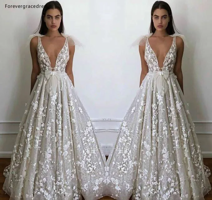 

Cheap Long Boho Wedding Dress A Line Deep V Neck Appliques Country Garden Church Formal Bridal Gown Custom Made Plus Size