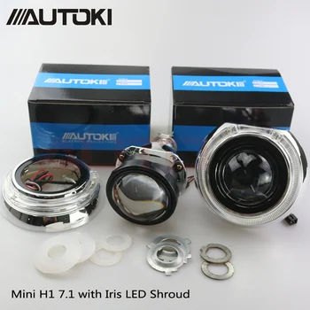 

Free Shipping Autoki H1 Mini 7.1 HID Bi-xenon Projector Lens+Led light Guide DRL Shroud LHD RHD for Auto Headlight H1 H4 H7 H11