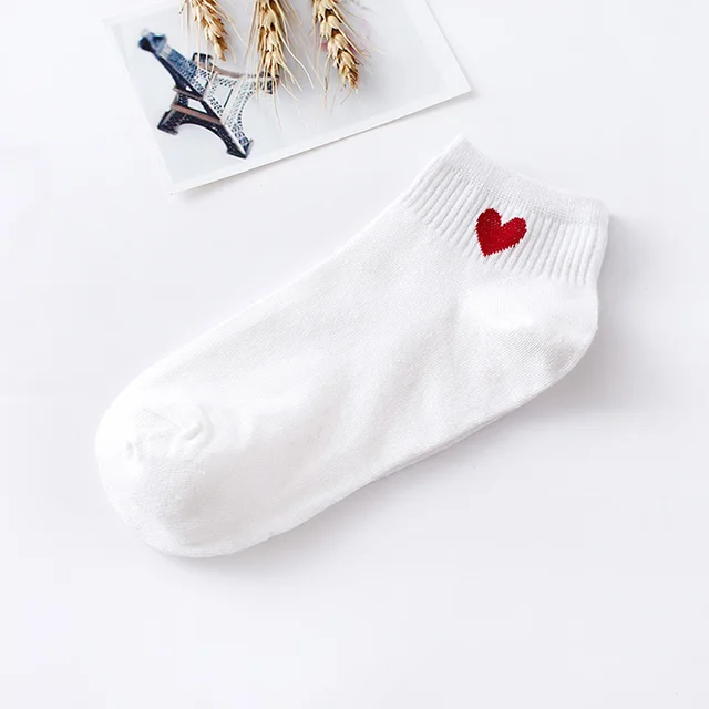 10pcs=5pairs Women Short Socks Red Heart Cute College Fresh Female Socks Soft Cotton Summer Autumn Hot Sale Girls Sock Meias Sox C