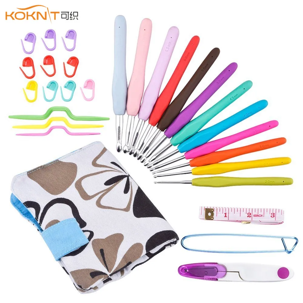 KOKNIT 12pcs Crochet Needle Set Ergonomic Soft Rubber Grip Handle