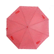 

1PC Cute Striped Vinyl Umbrella Girls Three Folding Automatic Umbrella 3D5