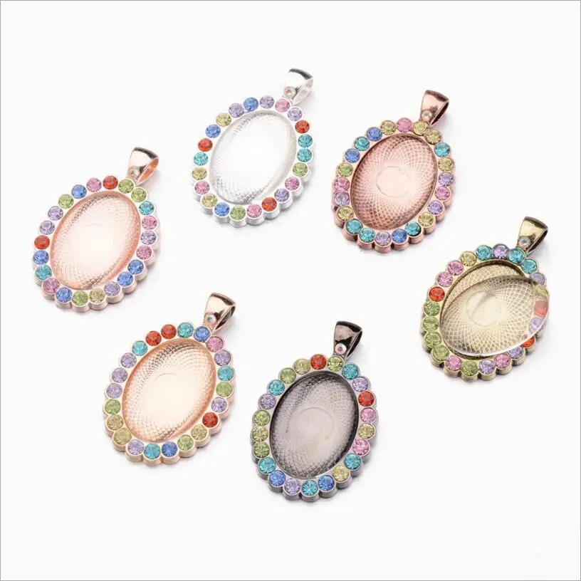 6pcs Mixed Colors Necklace Pendant Setting Cabochon Cameo Base Tray