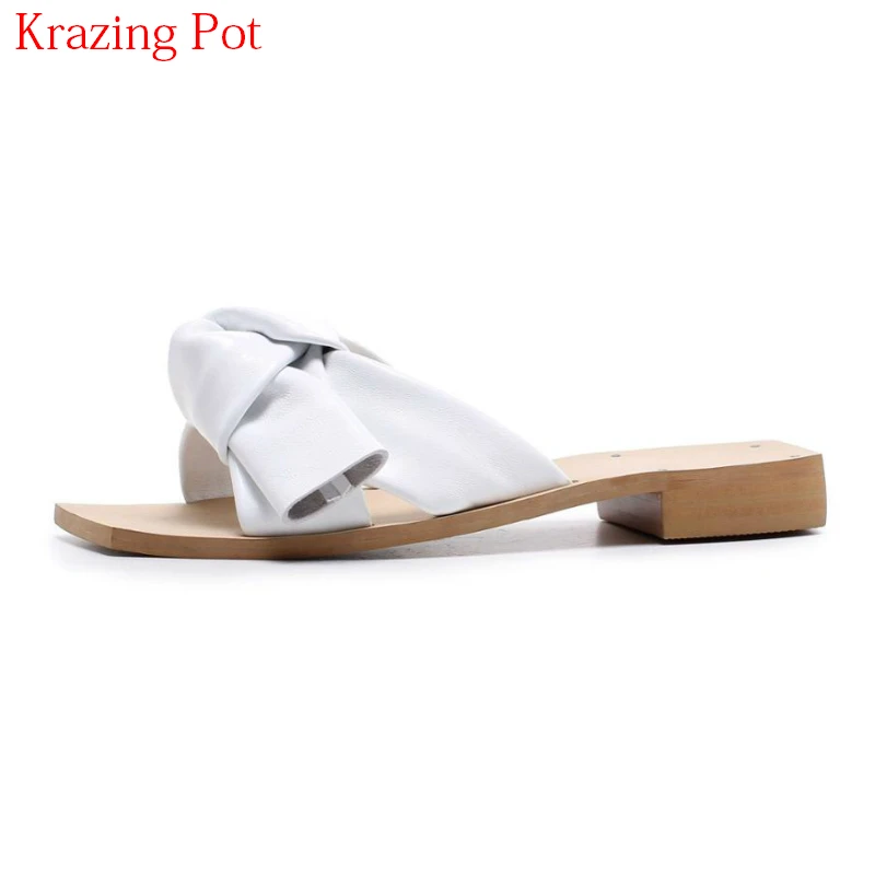 

2018 New Arrival Summer Shoe Sheep Leather Peep Toe Slingback Women Outside Slippers Bowtie Sweet Causal Office Lady Sandals L56