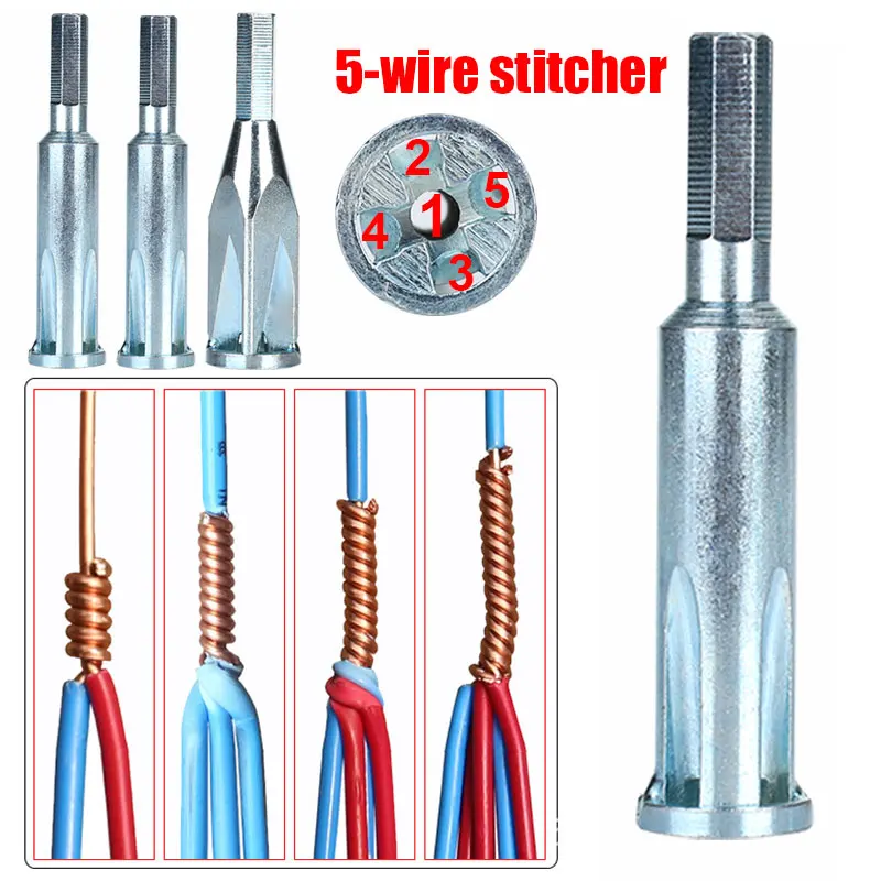 

Automatic Wire Stripper Durable Terminal 5 Lines Twisting Connector Silver Metal Line Device Threader Wire Cable Peeling
