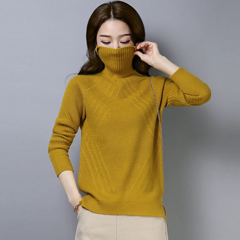 #Special Offers XL 6 Color Brand Sweater Fall Winter Women Irregular Slit Short Sweater New Knit Double-layer Turtleneck Sweater Pullovers Women
