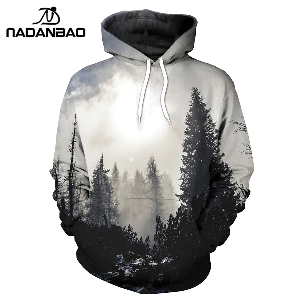 

NADANBAO New Arrival Hiphop Hoodies Autumn Winter Thin Sweatshirts With Hat 3D Printed Trees Hooded Tops Pullovers