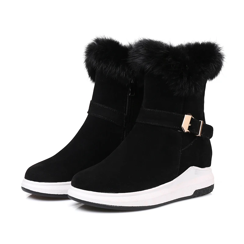 Zapatos Nach Schuhe Botas Kragen Beige Wohnungen Stiefel Warme Mädchen Pelz brown schwarzes Nubuk De 34 43 Höhe Schnee Frauen Booties Kaninchen Mujer Zunehmende gpZZvx4
