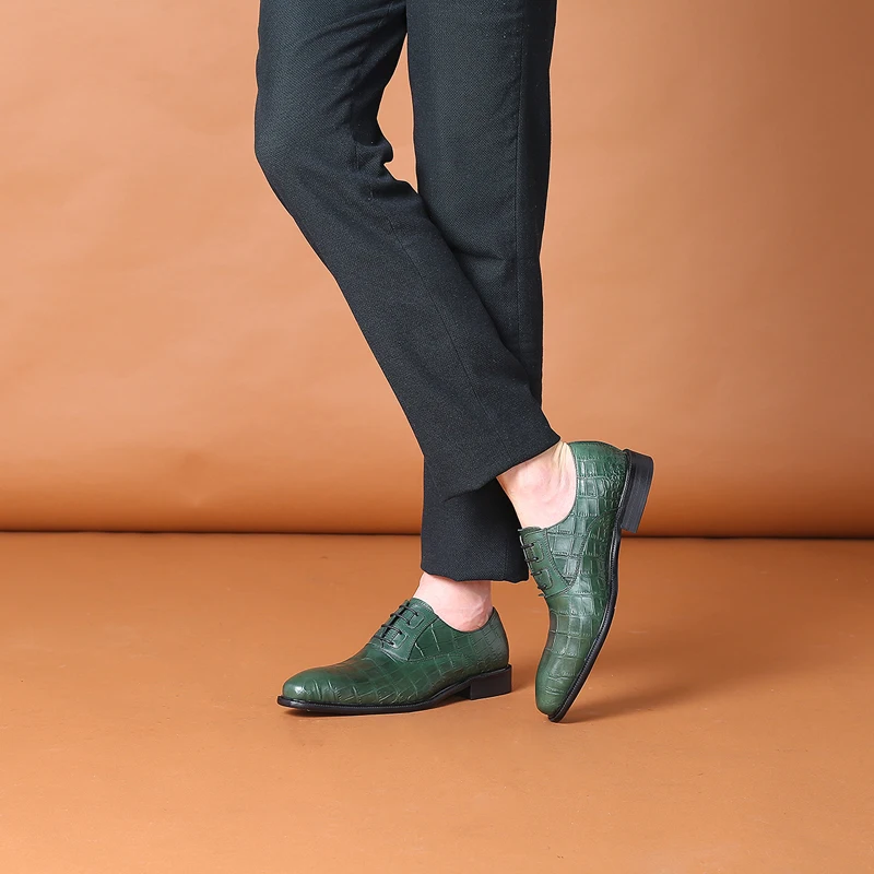 FELIX CHU/Новая итальянская Современная Мужская официальная оксфордская обувь из натуральной кожи с крокодиловым принтом; цвет коричневый, зеленый; мужская обувь на шнуровке