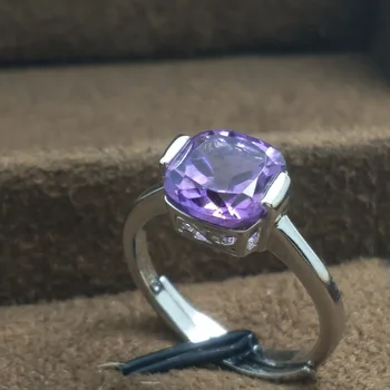

FLZB, Simple ring 100% 925 sterling silver with natural amethyst 8.0mm gemstone fashion ring for girl and women birthday