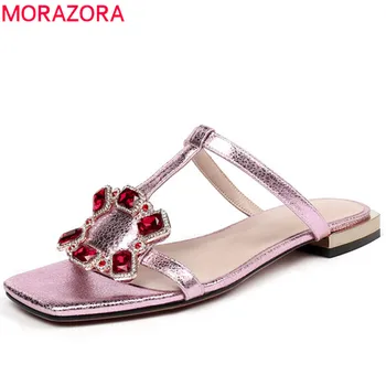 

MORAZORA 2019 new fashion style women sandals crystal summer shoes comfortable flat shoes female simple sweet woman slipper