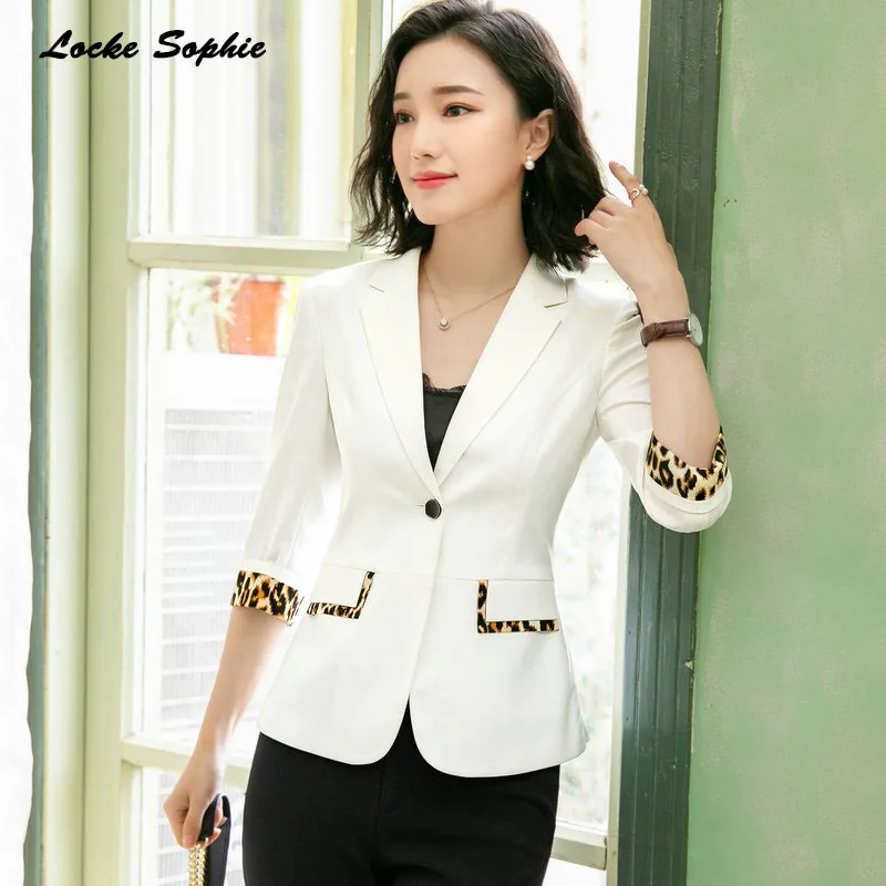 1pcs Women's Plus size Blazers coats 2019 Summer cotton Leopard Splicing  Small Suits jackets ladies Skinny Blazers Suits coats